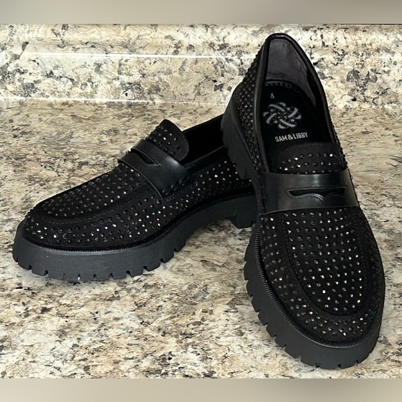 Sam & Libby Shoes - NWOT Sam & Libby Ravena Black Jeweled Studded Glitz Rhinestone Loafers Size 8